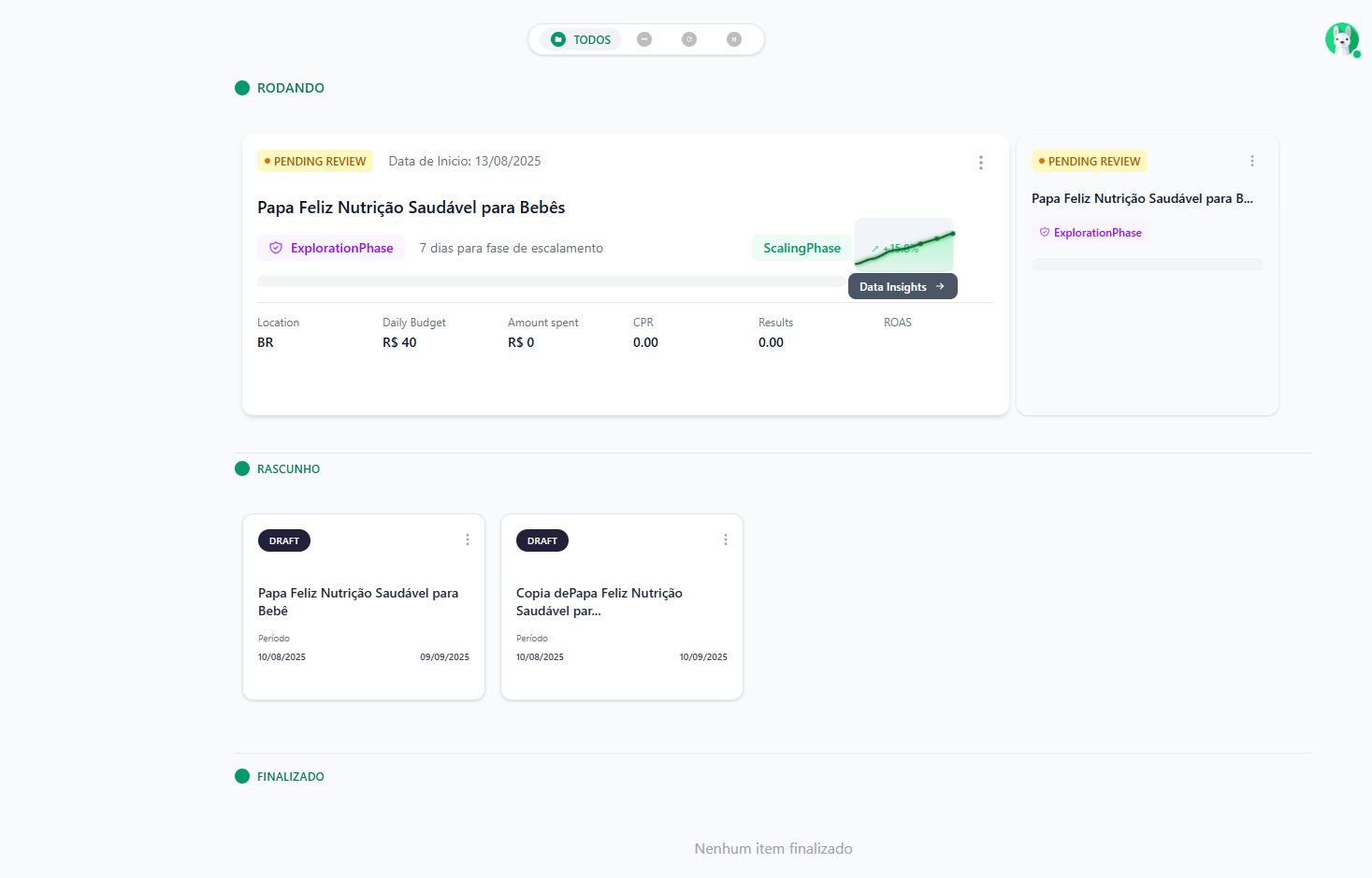 Dashboard para acompanhamento